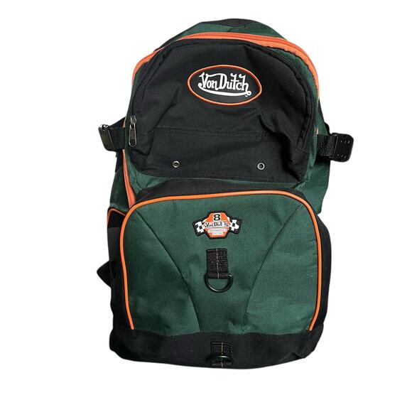 Von Dutch Backpack Orange Green Black Indianapolis Racing Skull - Picture 2 of 12